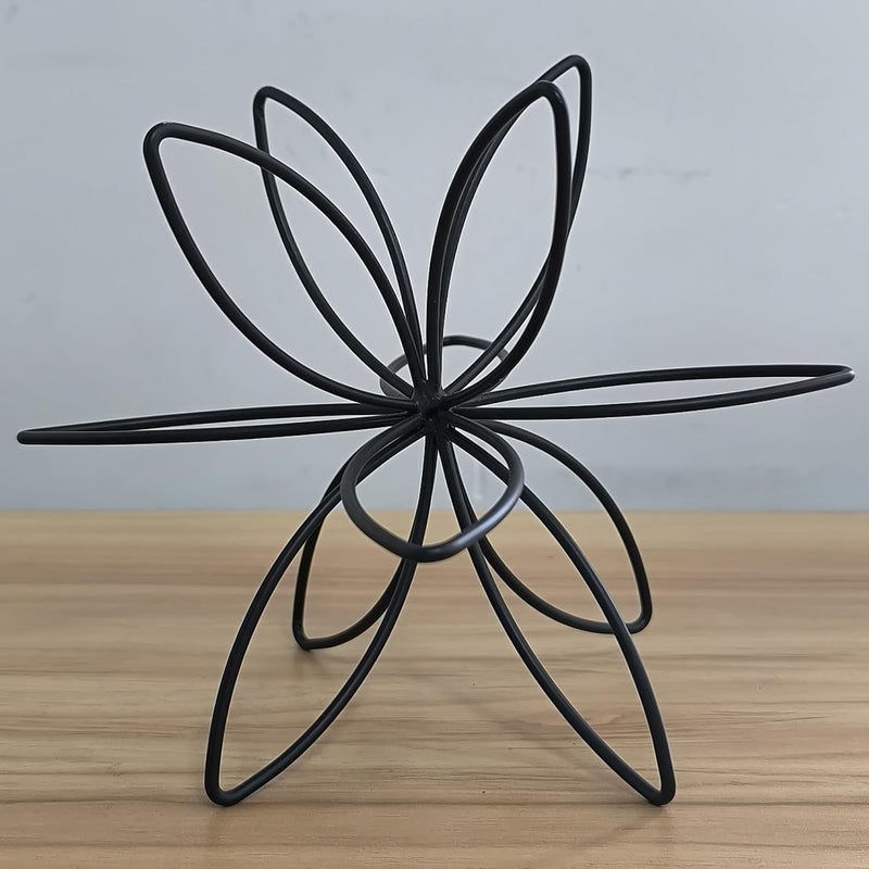 Mocome 8" Black Sphere Decor, Abstract Tabletop Decorative Ball, Metal Floral Handmade Decorative Sculpture Home Decor Statues - Image 3